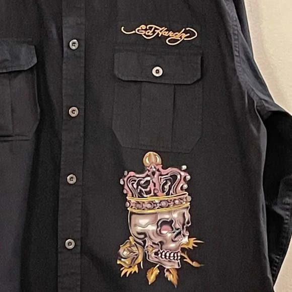 ED HARDY By CHRISTIAN AUDIGIER Long Sleeve Embroidered Button Down Shirt - Picture 3 of 11